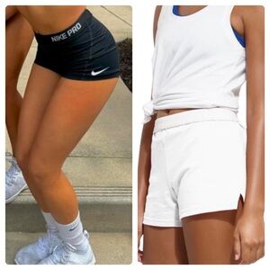 Cheer Bundle: white soffe shorts and black Nike pro spandex